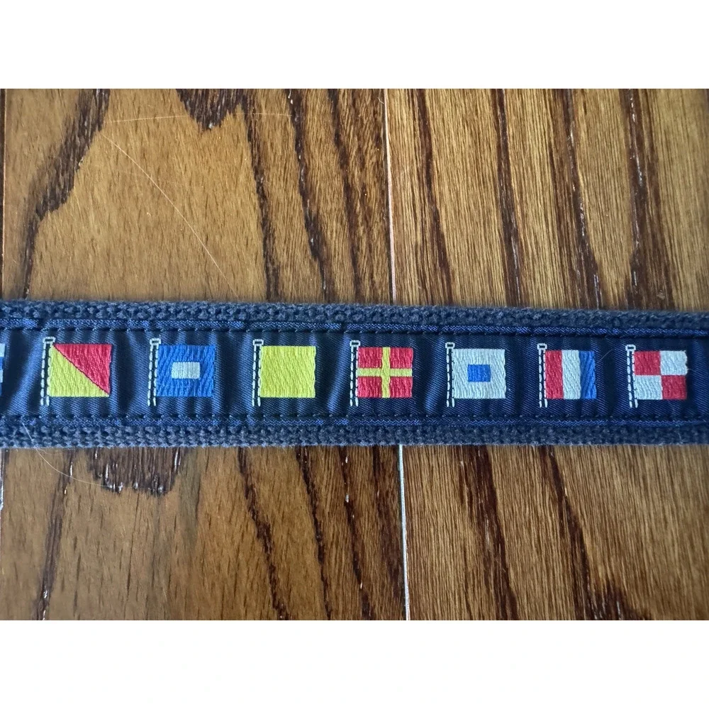 Leather Man Ltd Belt Mens 36 Navy Web Brass Buckle Embroidery Nautical Flags USA